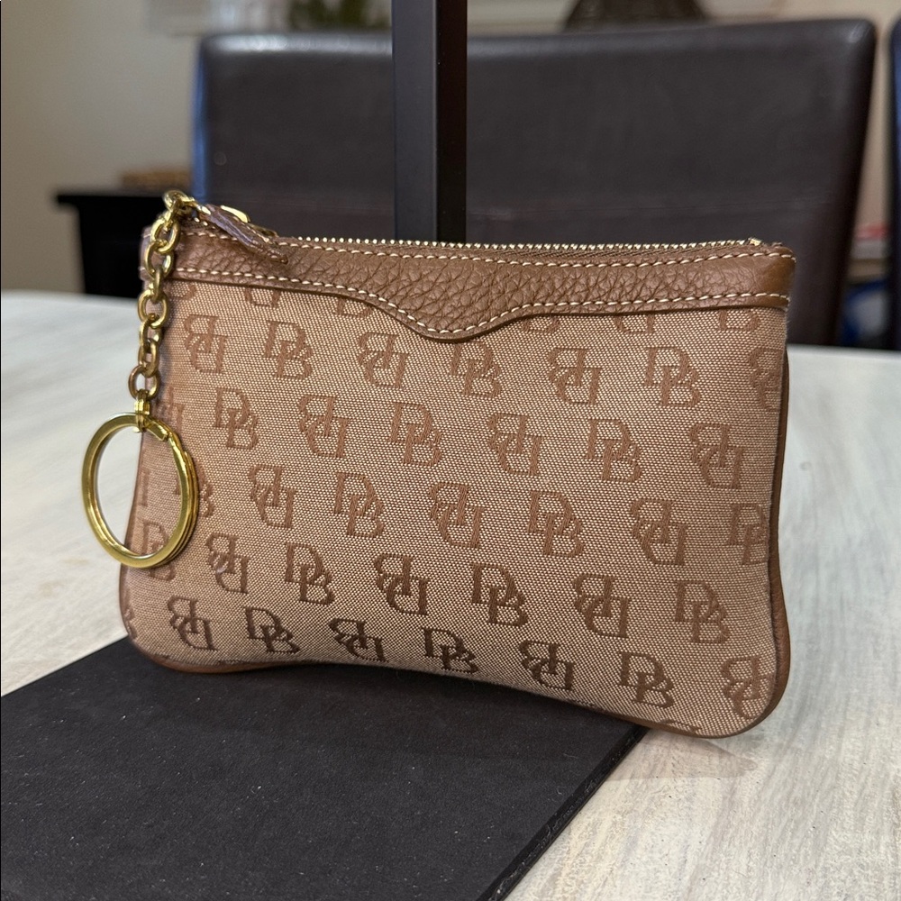 Dooney and Bourke Brown Monogram Wallet/Pouch with Gold Keychain